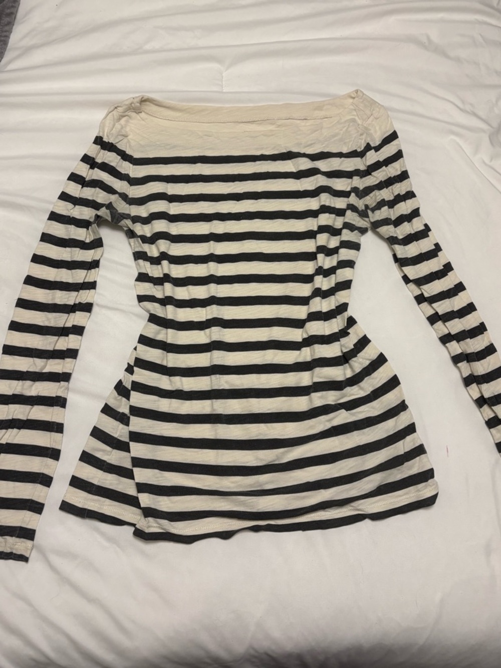 LOFT Black & Cream Striped Long Sleeve Tee